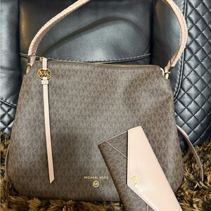 Michael Kors Signature Brown and Pink Shoulder Bag